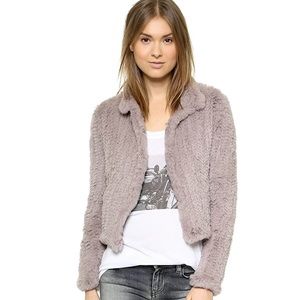 Grey rabbit fur cropped jacket